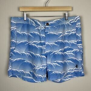 Retromarine New York Men's Board Shorts Size 36 Blue Wave Print, Mesh Lined, Zip